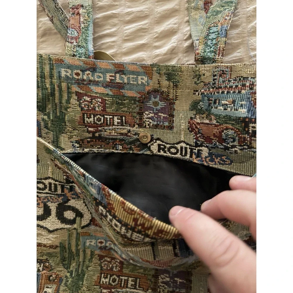 Vintage‎ Tapestry Carpet Purse Bag Route 66 Jade 12X12 Zip Pockets